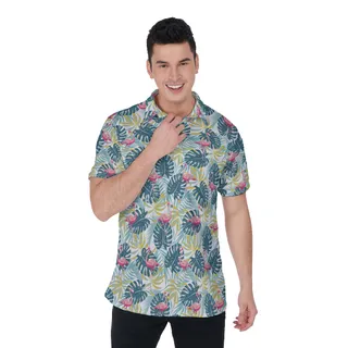 Men's Tropical Flamingo Hawaiian Golf Shirt