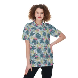 Tropical Flamingo Hawaiian Golf Shirt For Women