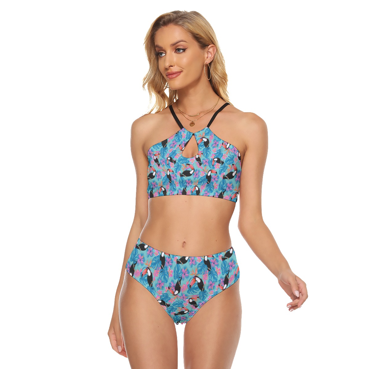Floral Toucans Blue Summer Two-pieces Swimsuit For Women - variant image 1