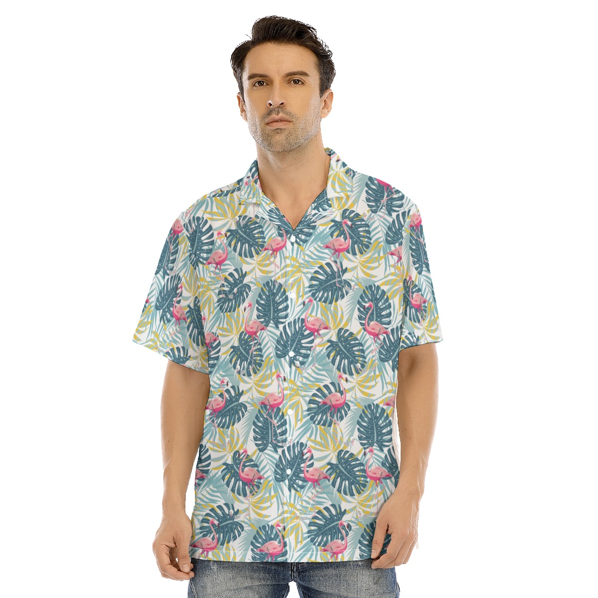 Tropical Leaves Flamingo Men's Hawaiian Shirt - variant image 1