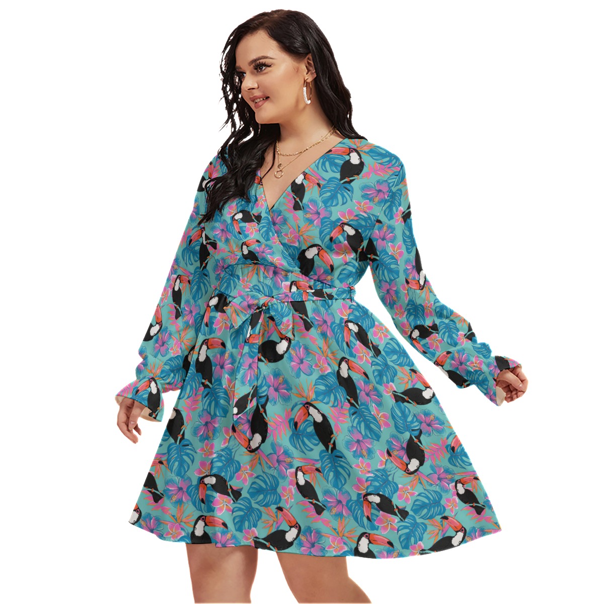 Tropical Parrots Blue Hawaiian Plus Size Dress For Women - variant image 1