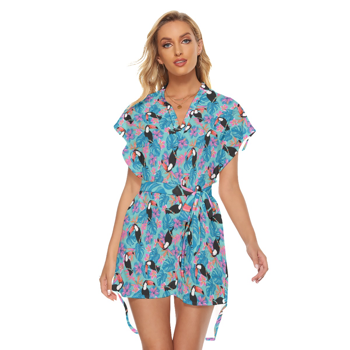 Tropical Toucans Floral Hawaiian Dress With Belt For Women - variant image 1