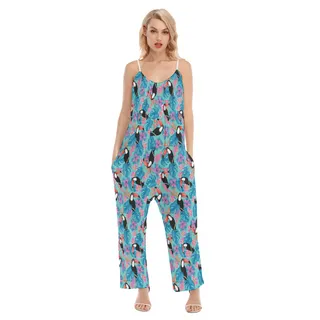 Floral Parrots Hawaiian Cami Loose Jumpsuit For Summer