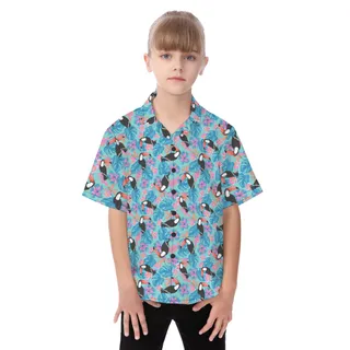 Cute Tropical Parrots Blue Hawaiian Shirt For Kids