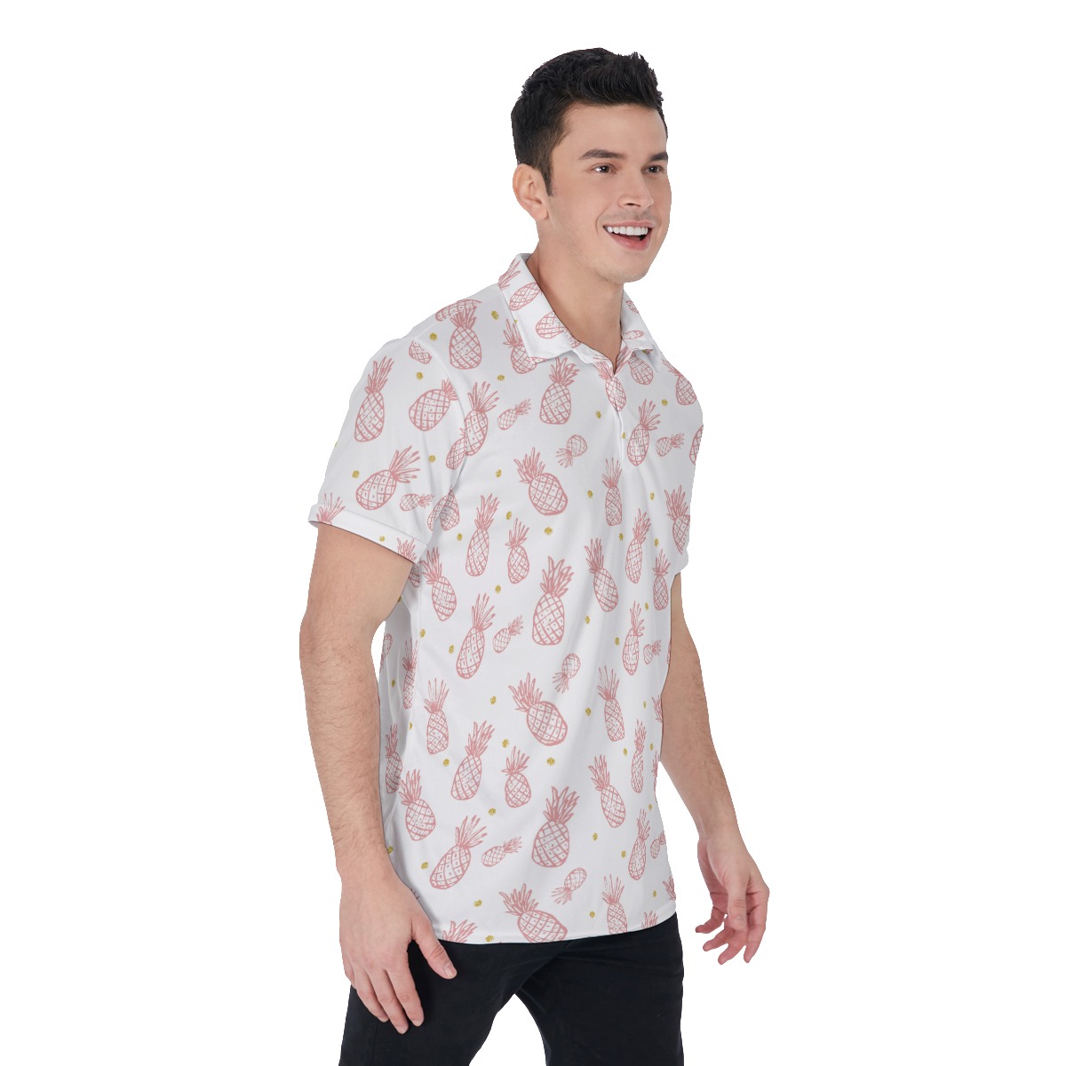 Pineapple Pink And White Men's Polo Shirt