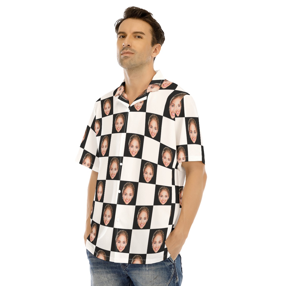 Funny Custom Face Caro Hawaiian Shirt For Men