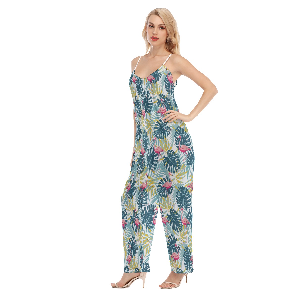 Cool Flamingo Tropical Aloha Cami Loose Jumpsuit For Women