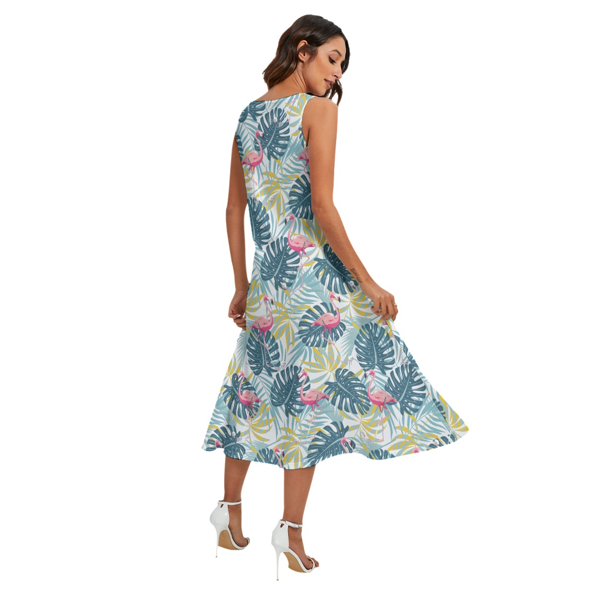 Tropical Leaves Flamingo Green Hawaiian Long Dress For Women