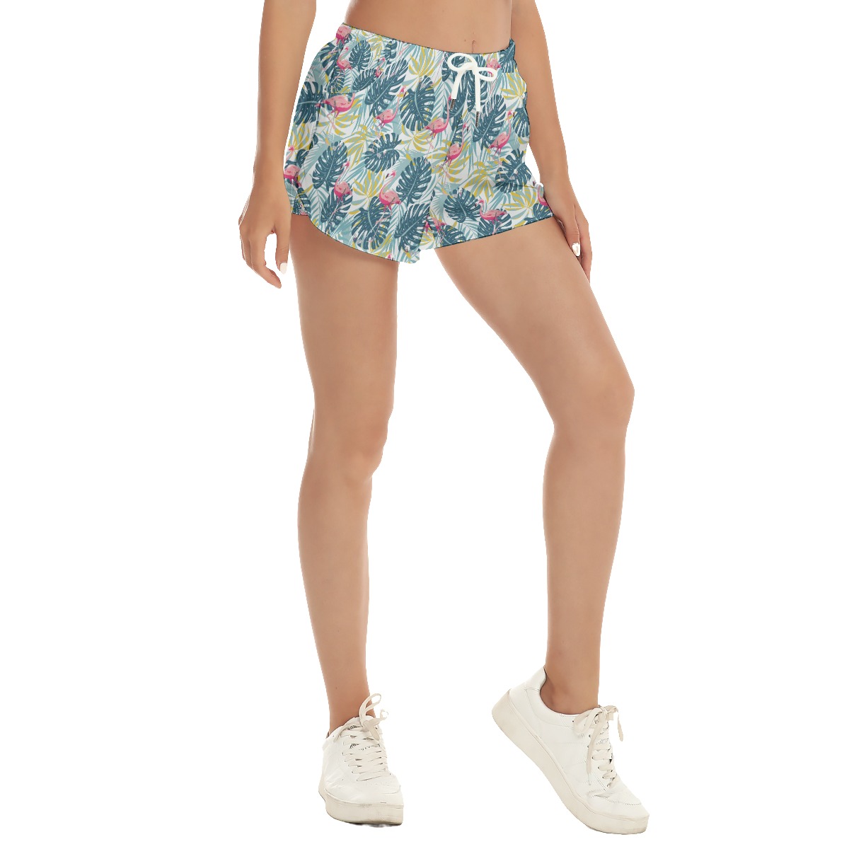 Tropical Leaves Flamingo Hawaiian Summer Beach Shorts For Women