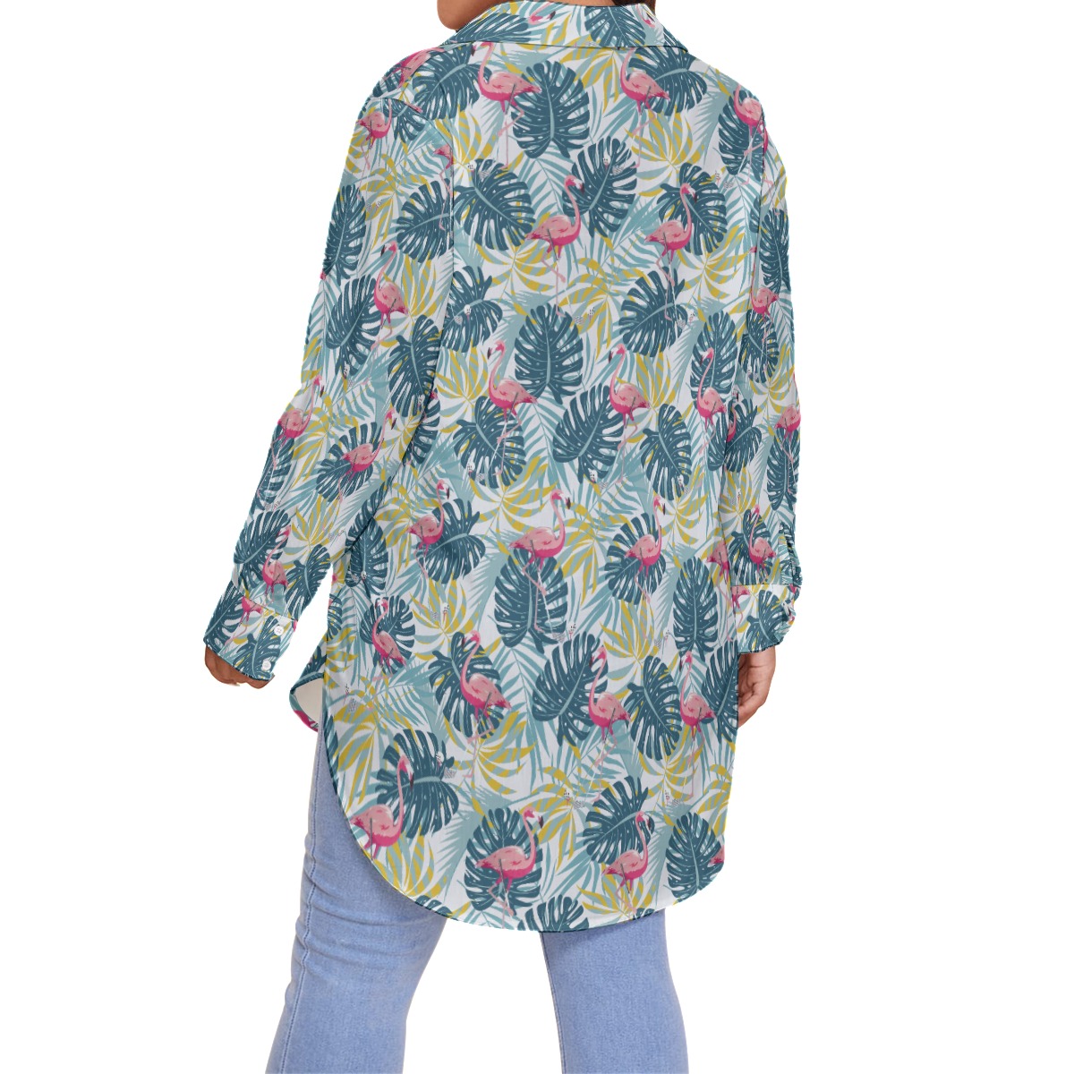 Tropical Flamingo Women's Green Hawaiian Plus Size Shirt