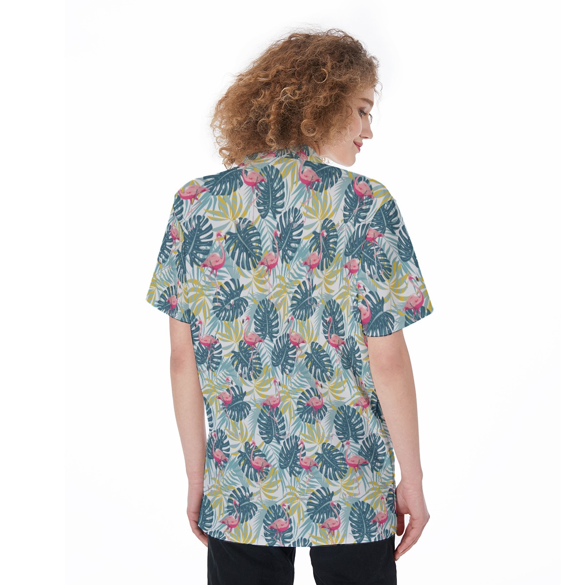 Tropical Flamingo Green Aloha Shirt For Women
