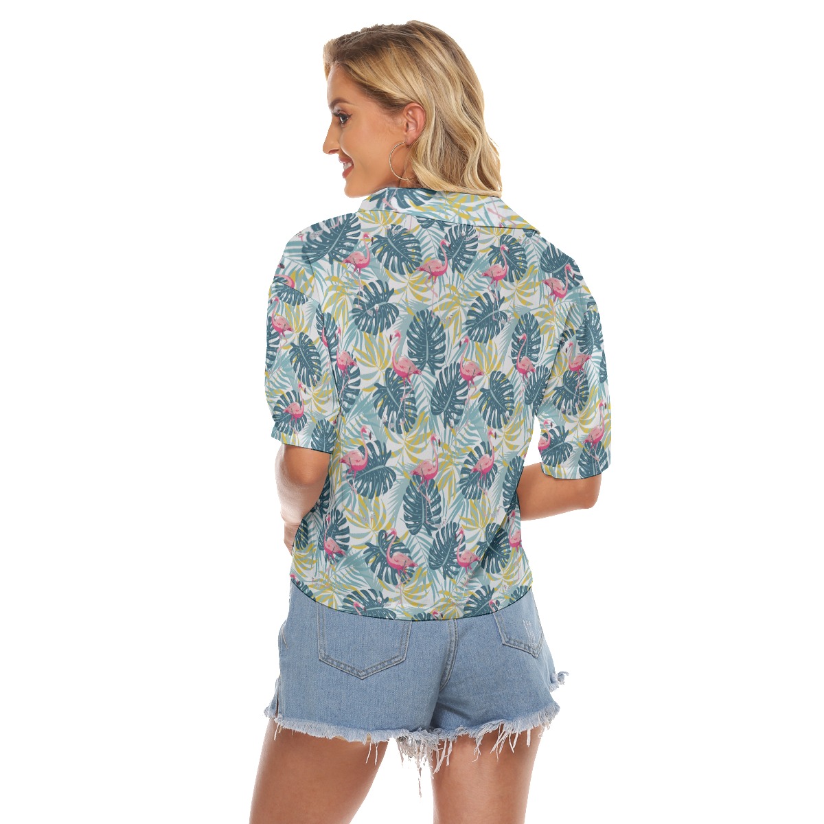 Flamingo Tropical Women's Aloha Cropped Shirt