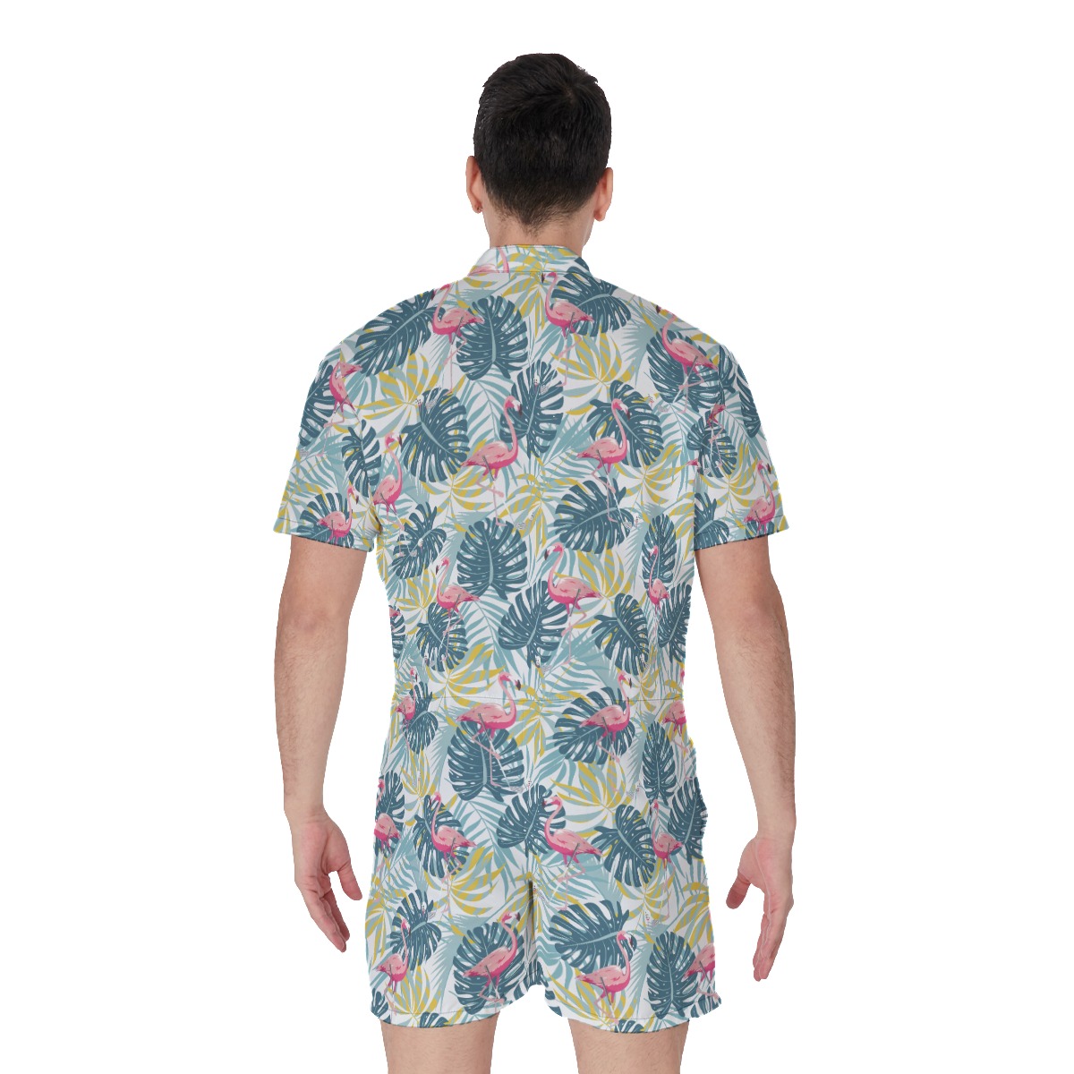 Tropical Flamingo Green Hawaiian Romper For Men