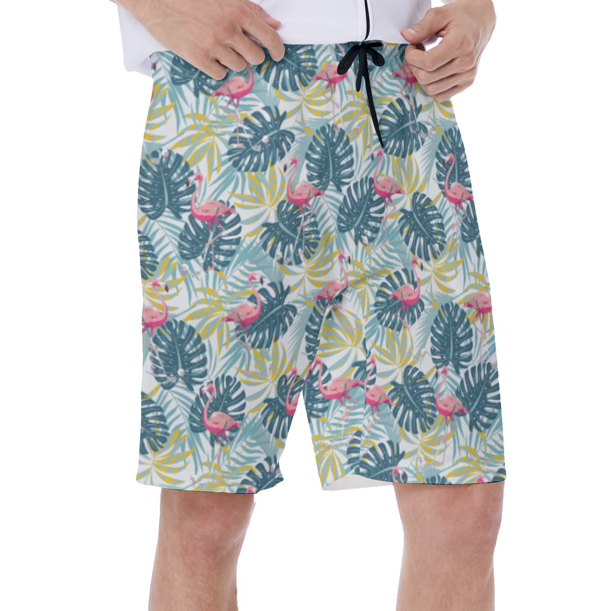 Tropical Leaves Flamingo Hawaiian Swim Trunks For Men