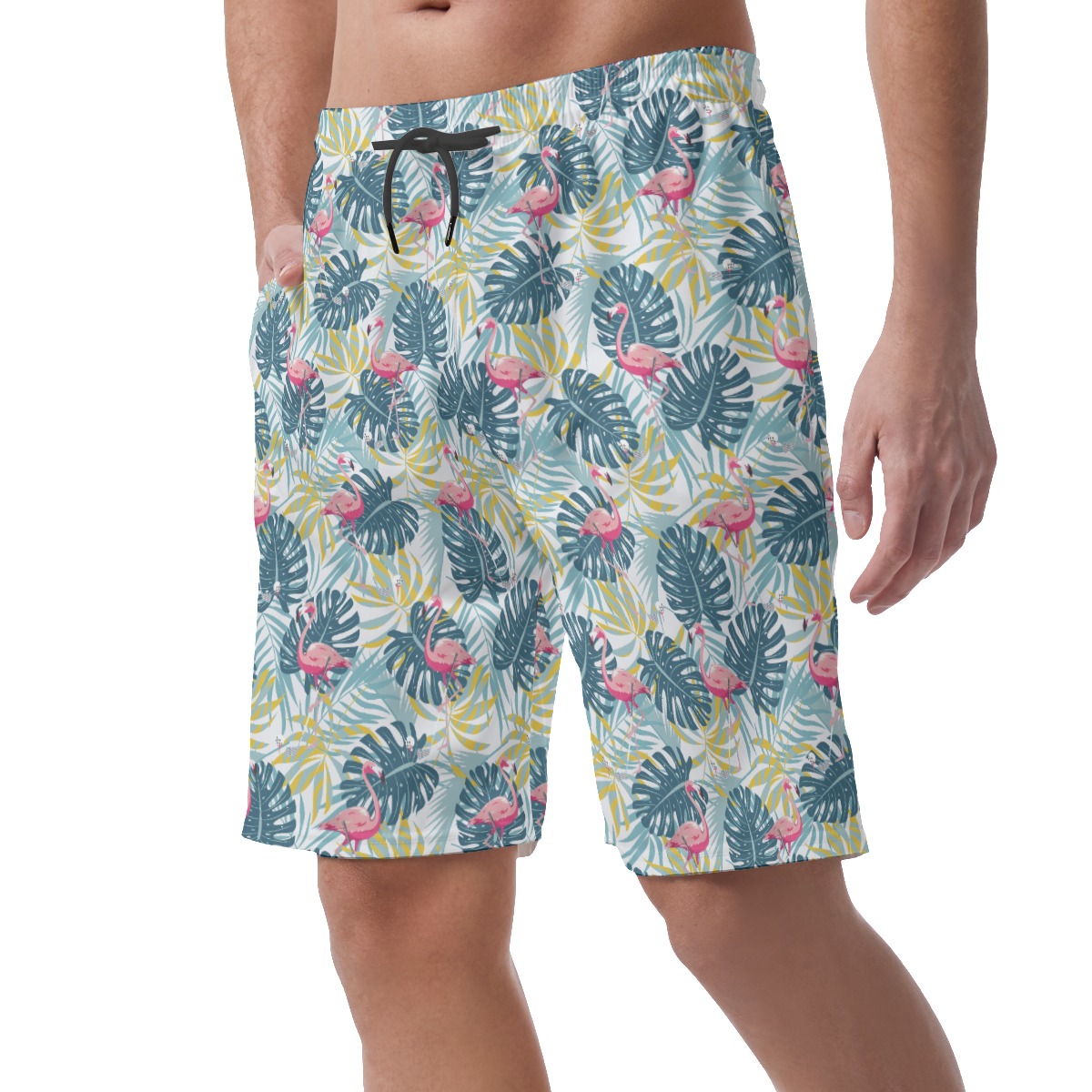 Flamingo Tropical Leaves Summer Beach Shorts For Men