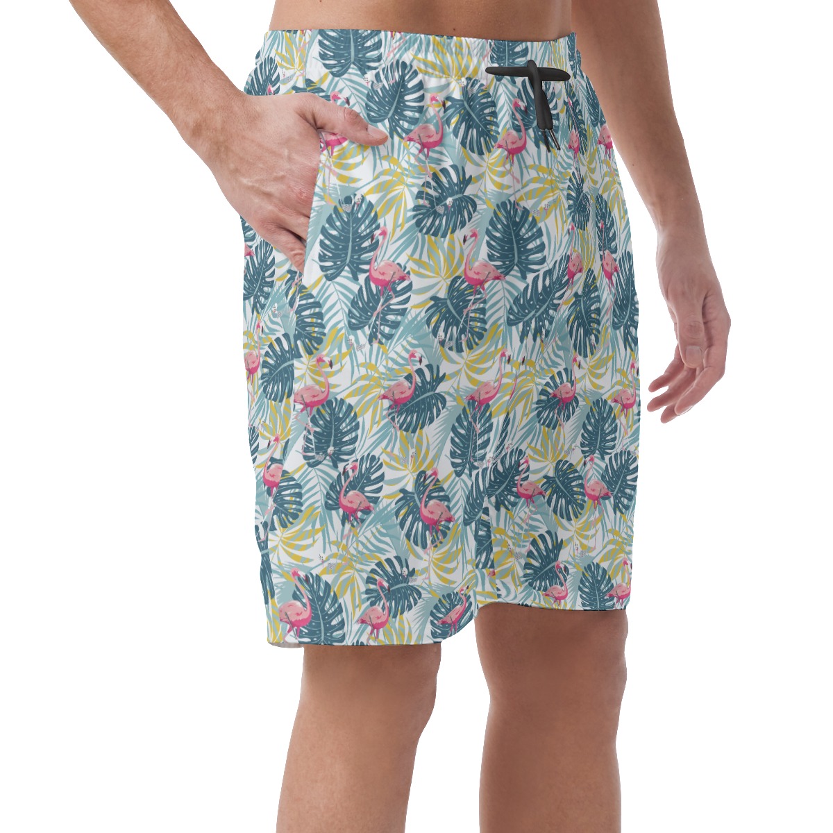 Flamingo Tropical Leaves Summer Beach Shorts For Men