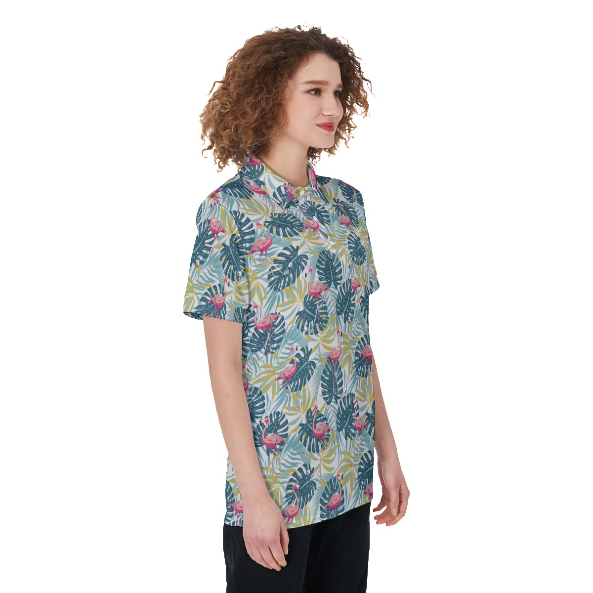 Tropical Flamingo Hawaiian Golf Shirt For Women