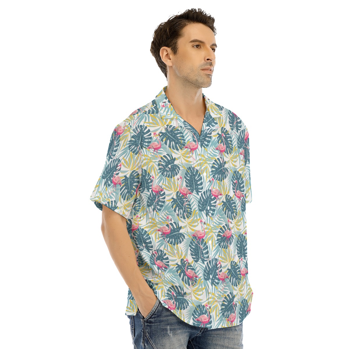 Tropical Leaves Flamingo Men's Hawaiian Shirt