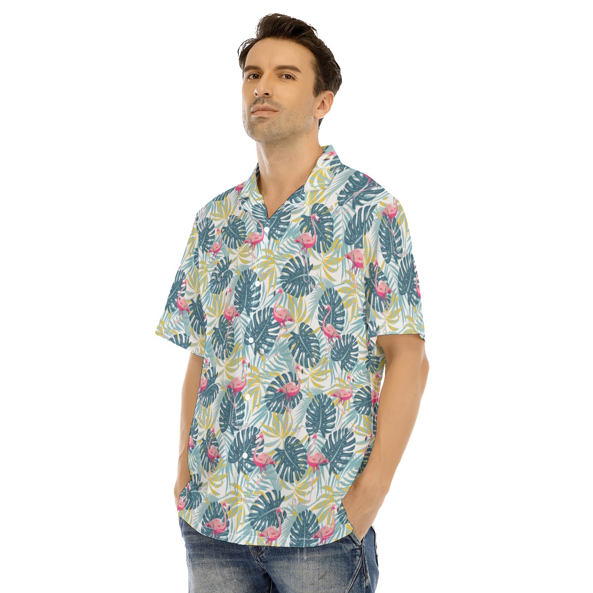 Tropical Leaves Flamingo Men's Hawaiian Shirt
