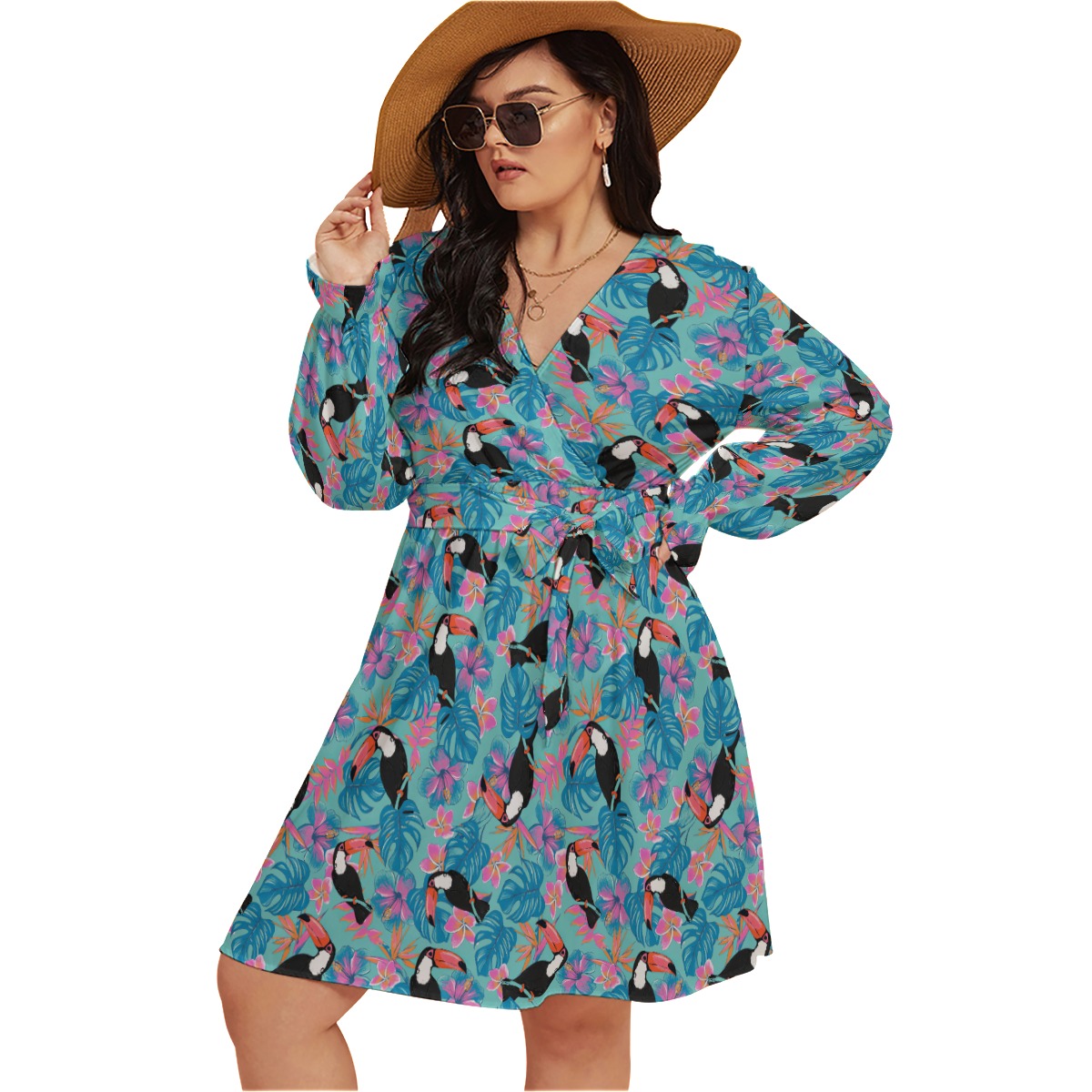 Tropical Parrots Blue Hawaiian Plus Size Dress For Women