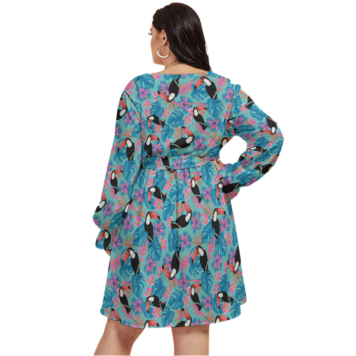 Tropical Parrots Blue Hawaiian Plus Size Dress For Women