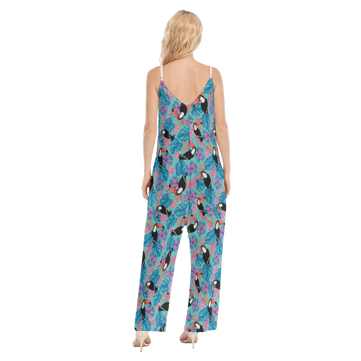 Floral Parrots Hawaiian Cami Loose Jumpsuit For Summer