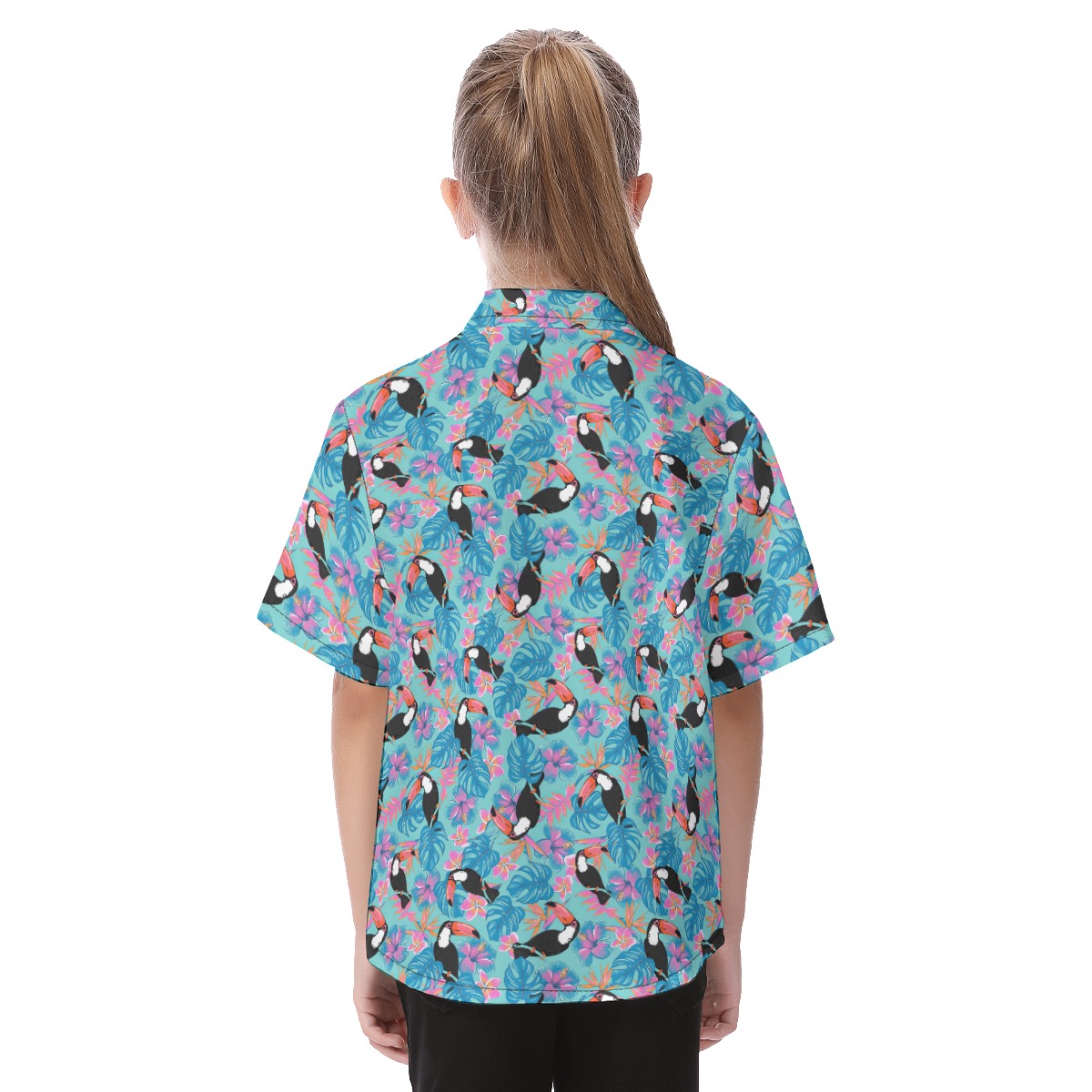 Cute Tropical Parrots Blue Hawaiian Shirt For Kids