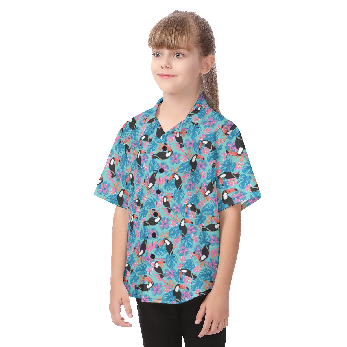 Cute Tropical Parrots Blue Hawaiian Shirt For Kids