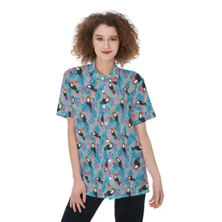 Women's Floral Parrot Blue Hawaiian Shirt