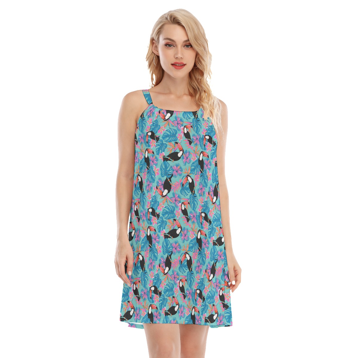 Toucans Floral Blue Aloha Cami Dress For Women - variant image 1