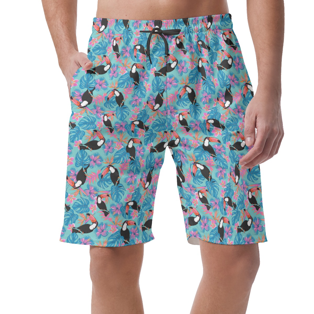 Tropical Toucans Blue Summer Beach Shorts For Men - variant image 1
