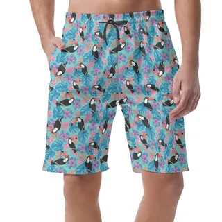 Tropical Toucans Blue Summer Beach Shorts For Men