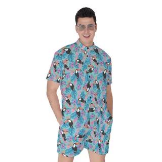 Tropical Toucans Men's Blue Hawaiian Romper