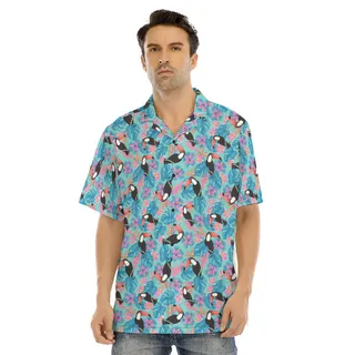 Toucans Bird Floral Blue Hawaiian Shirt