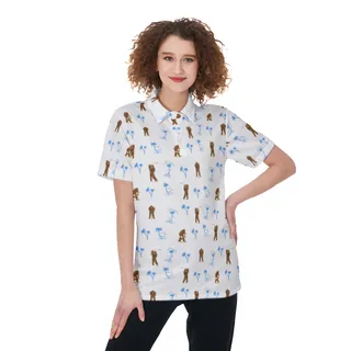 Funny Bigfoot Palm Tree White Golf Shirt For Women