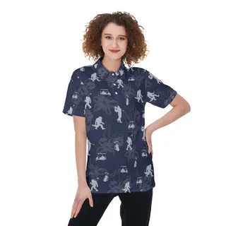 Funny Bigfoot Floral Navy Golf Shirt For Women