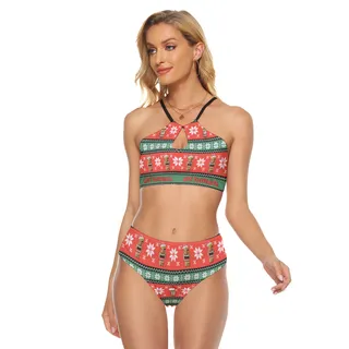Merry Christmas Tiki Two Piece Swimsuit For Women