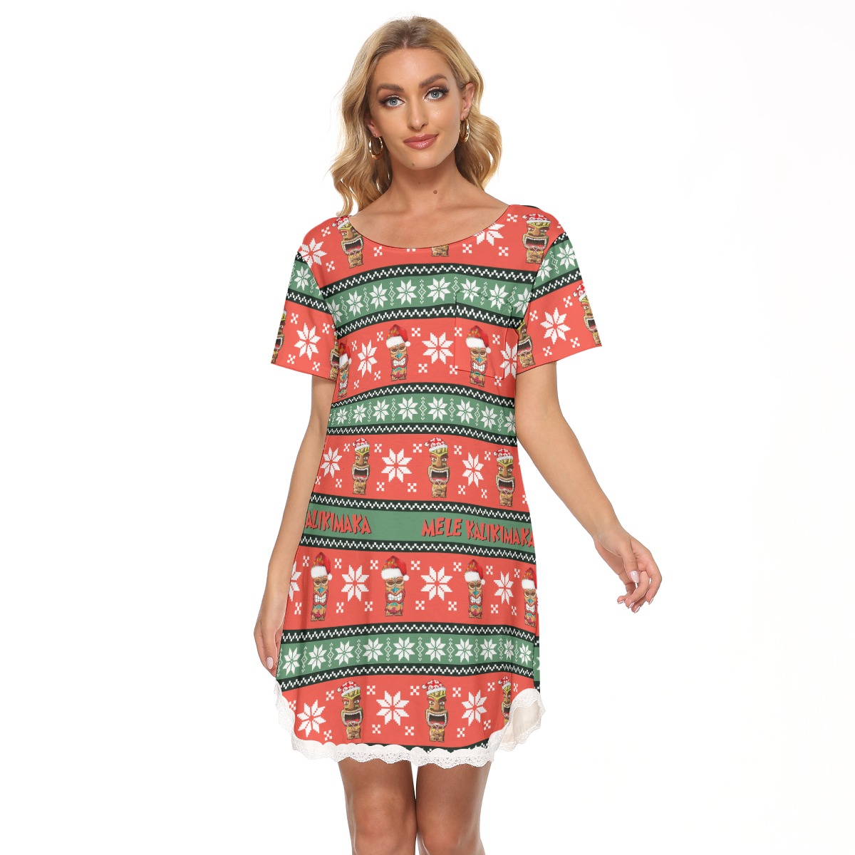 Merry Christmas Tiki Hawaiian Dress With Lace - variant image 1