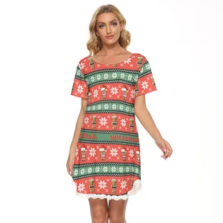 Merry Christmas Tiki Hawaiian Dress With Lace
