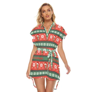 Mele Kalikimaka Tiki Hawaiian Dress With Tie