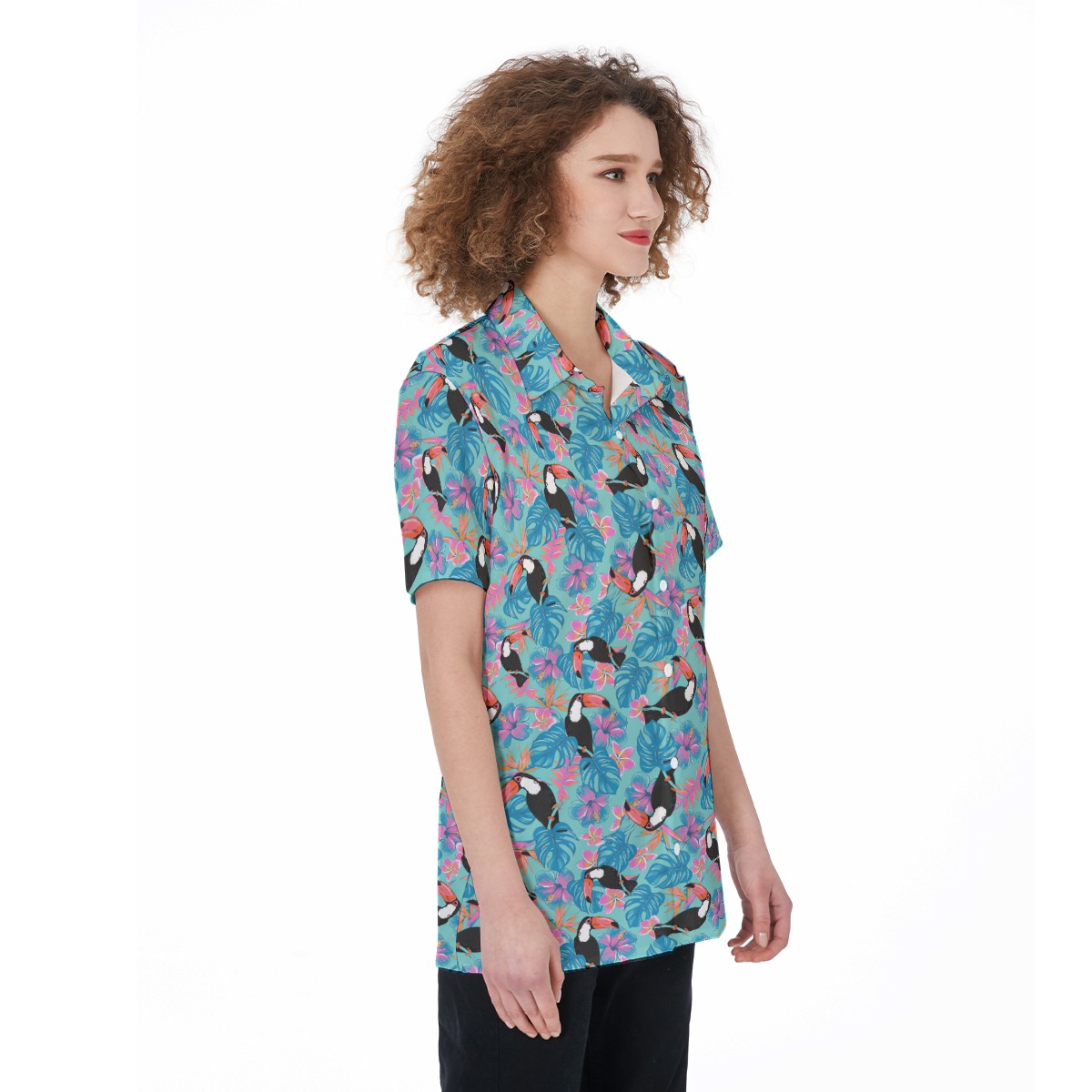 Women's Floral Parrot Blue Hawaiian Shirt