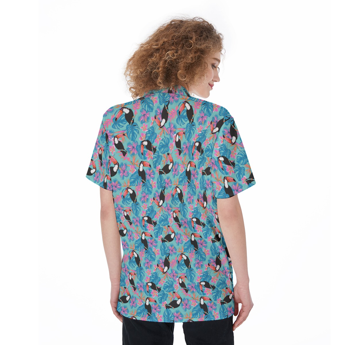 Women's Floral Parrot Blue Hawaiian Shirt
