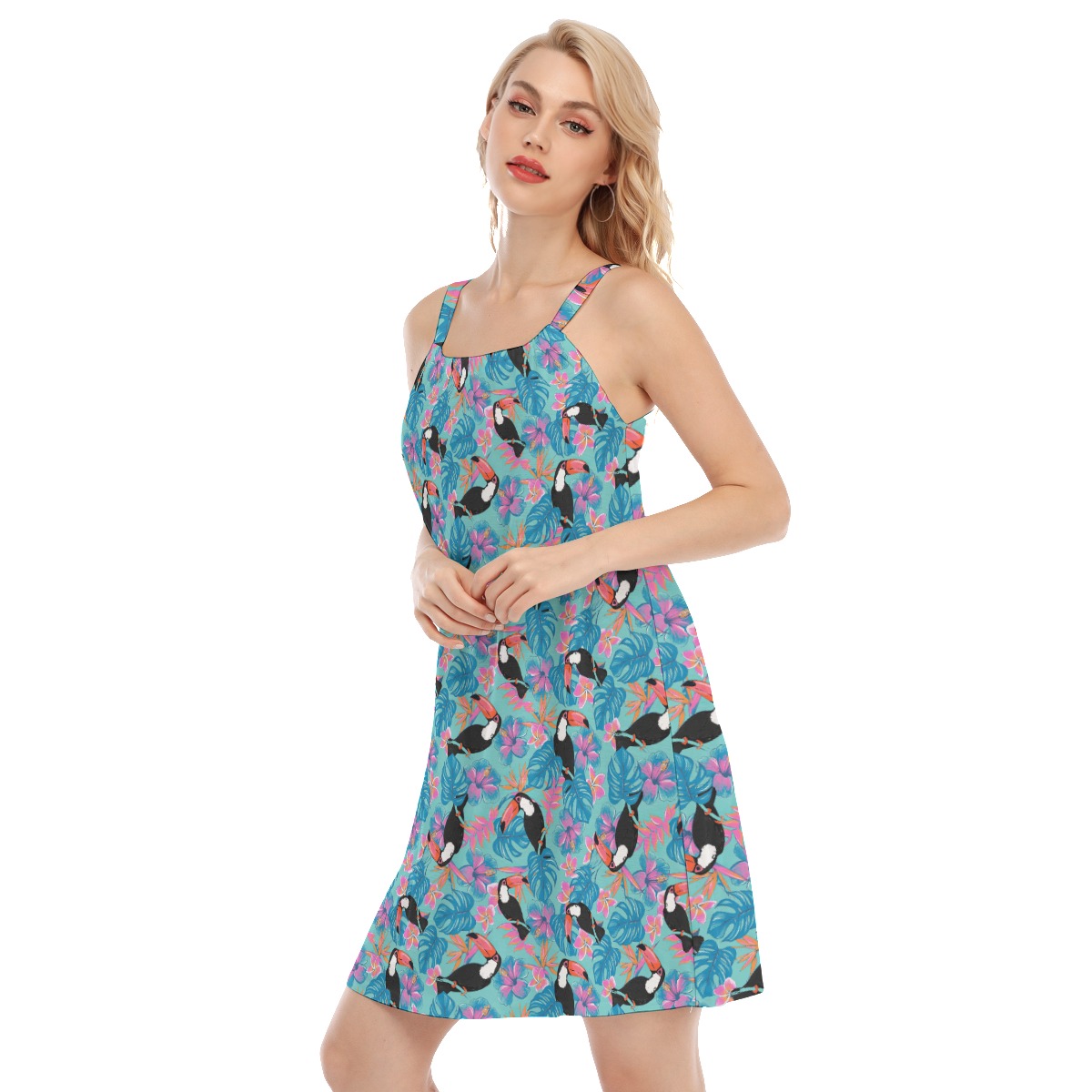 Toucans Floral Blue Aloha Cami Dress For Women