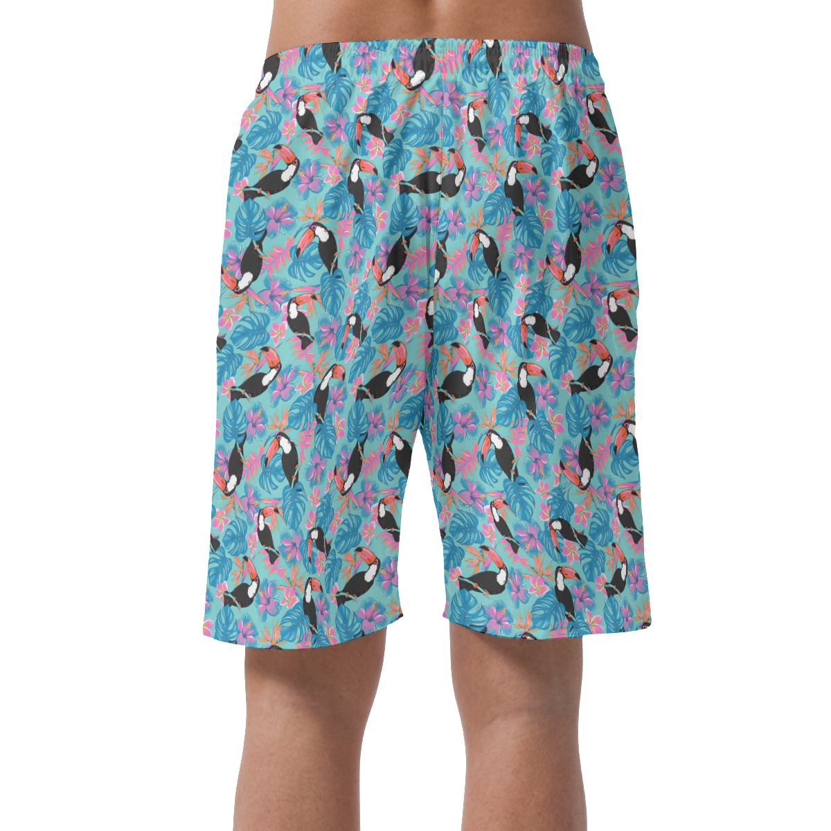 Tropical Toucans Blue Summer Beach Shorts For Men