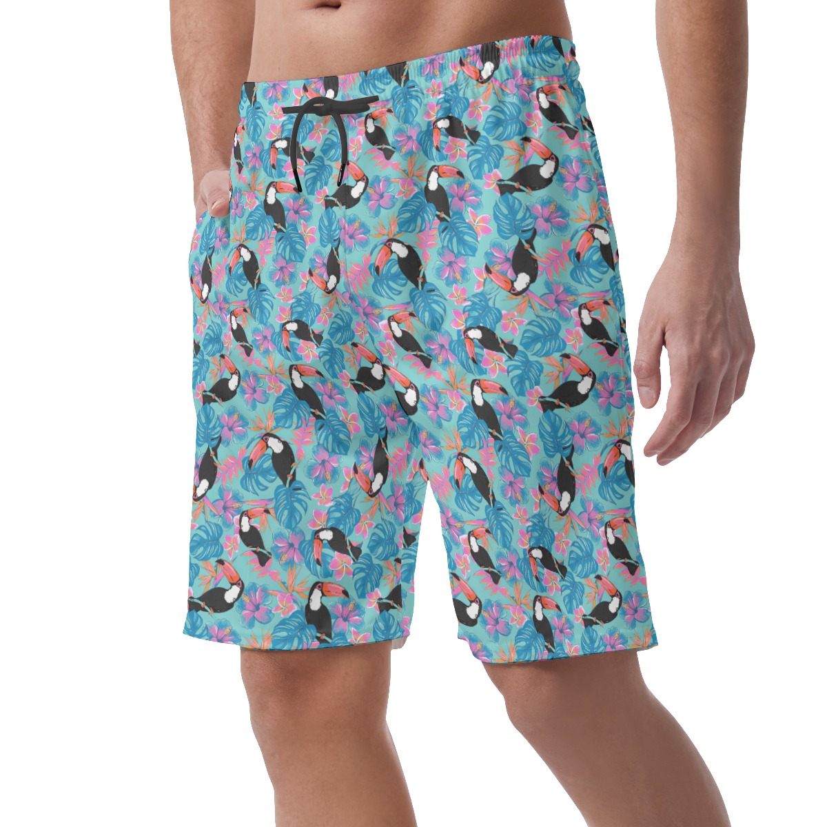 Tropical Toucans Blue Summer Beach Shorts For Men