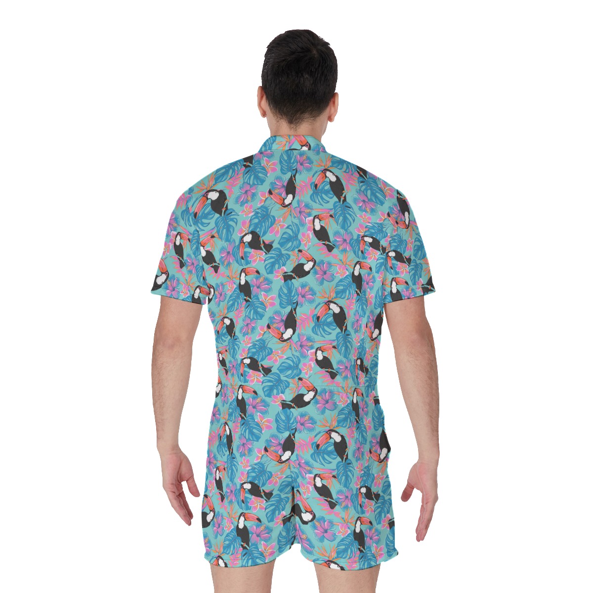Tropical Toucans Men's Blue Hawaiian Romper