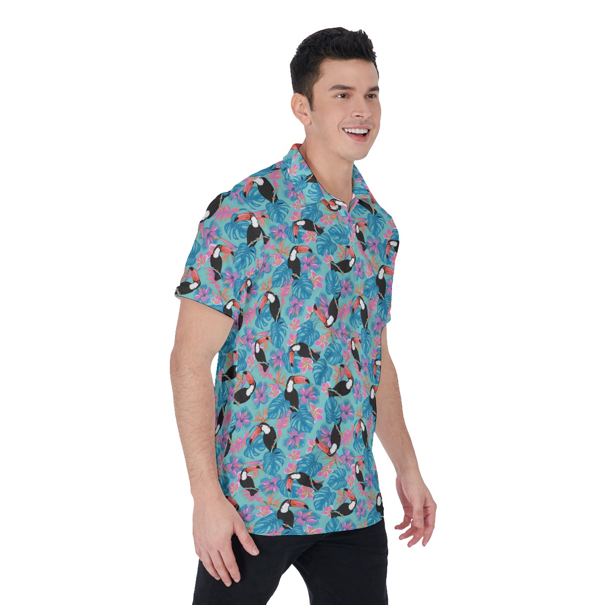 Tropical Parrot Blue Hawaiian Golf Shirt For Men