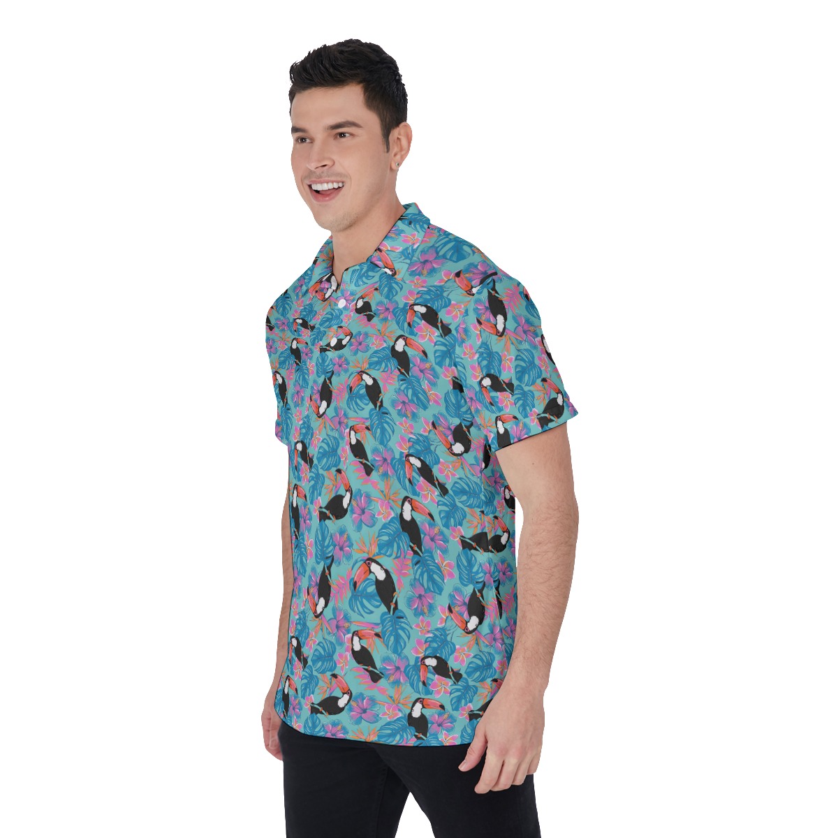 Tropical Parrot Blue Hawaiian Golf Shirt For Men