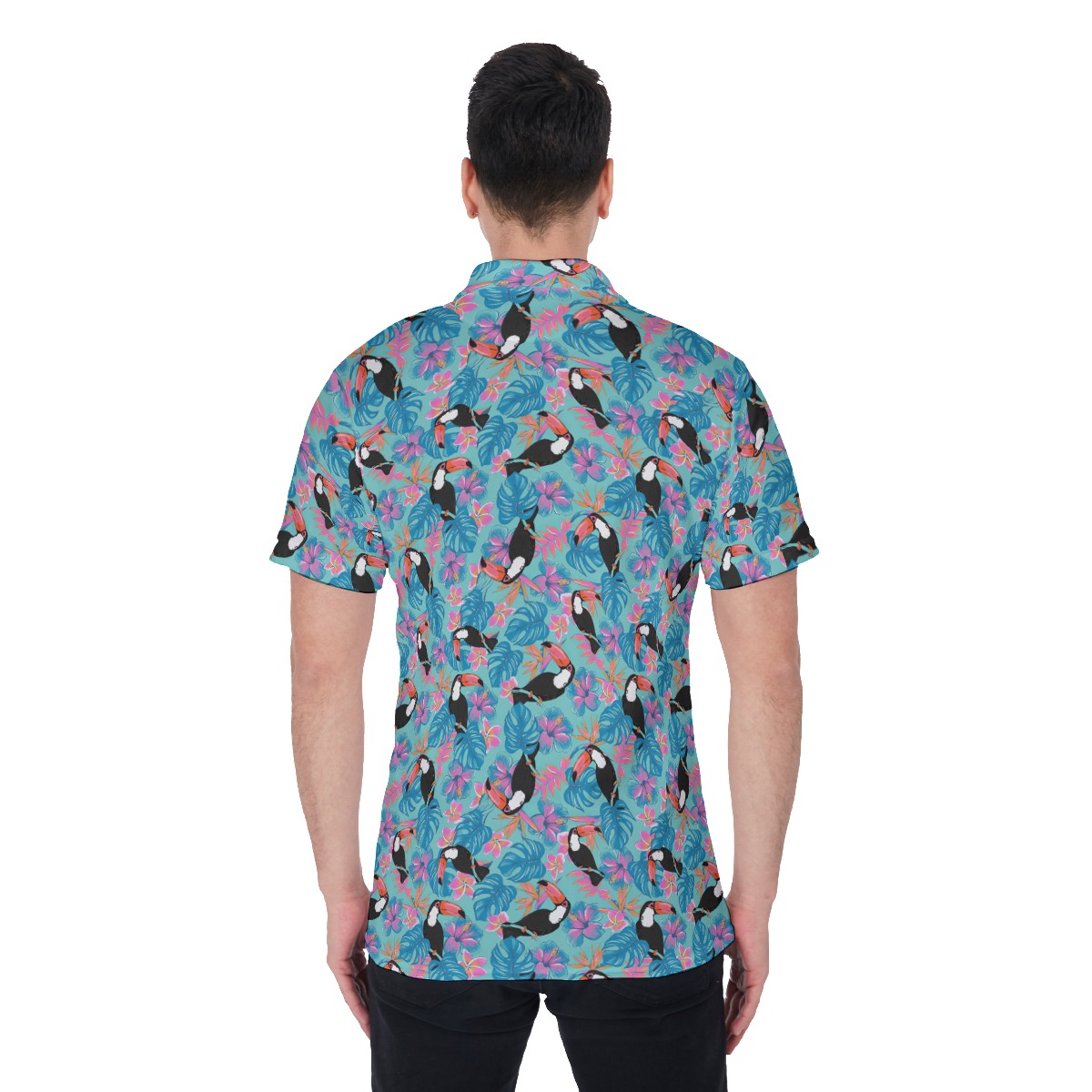 Tropical Parrot Blue Hawaiian Golf Shirt For Men