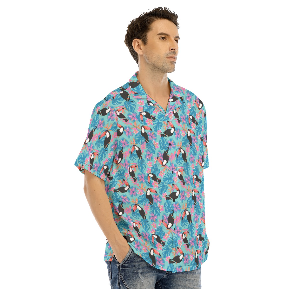 Toucans Bird Floral Blue Hawaiian Shirt